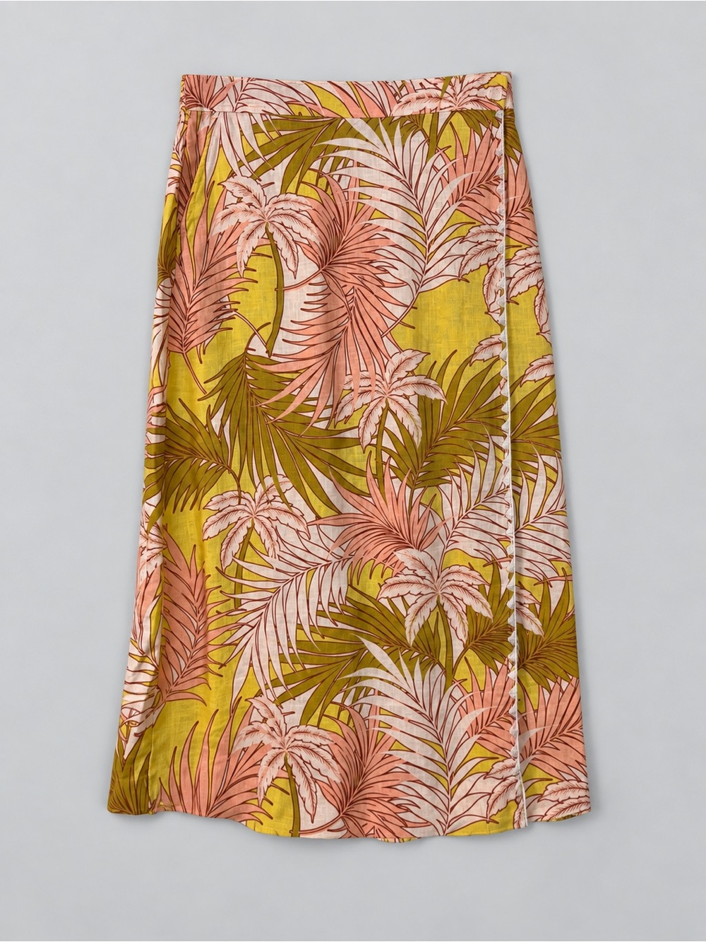 Tahari 100% Linen Midi Skirt Large Floral Coastal Beachy Tropical Bohemian
